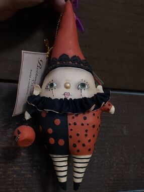 Bethany Lowe Black, Green and Pink Whimsical Clown Ornament
